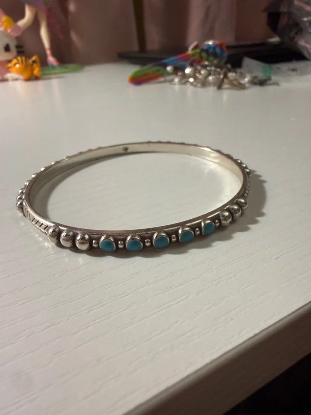 brighton Silver Bangle Bracelet with Turquoise Accents - Picture 1 of 5